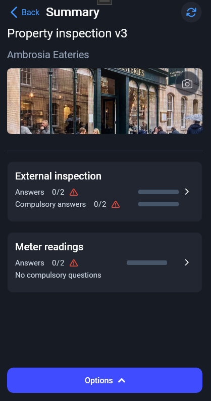 Inspections/Forms/Checklists summary screen